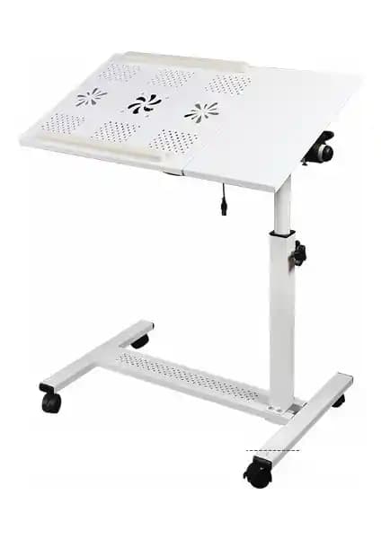 Yerden Yükseklik ve Eğim Ayarlı Metal Laptop Sehpası Beyaz Modern Tasarım