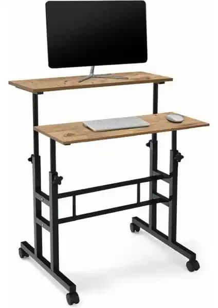 Yükseklik Ayarlı Çalışma Masası Çam Renkli ve Tekerlekli - Ergonomik ve Dayanıklı Tasarım