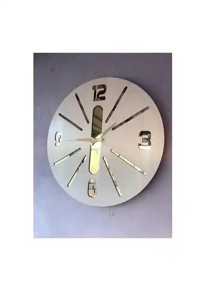 AA Shop Beyaz Renk Hediyelik Ahşap Modern Dekoratif Duvar Saati 50 cm genişlikte