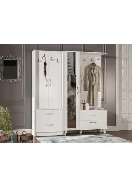 Abre VM-342348 Beyaz Vestiyer Portmanto Ayakkabılık Modern ve Fonksiyonel Tasarım