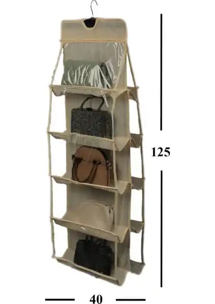 Adarya 10 Cepli Dolap İçi Çanta Düzenleyici Krem Renkli Çok Amaçlı Organizer