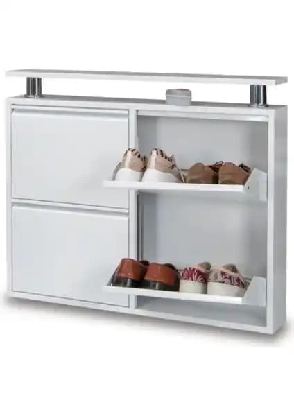 Adore Kaser Metal Beyaz Ayakkabılık 2+2: Dayanıklı ve Şık Depolama Çözümü
