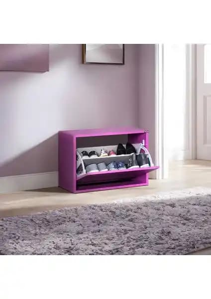 Adore New Step Oturaklı Ayakkabılık Mor Renkli Modern Depolama Çözümü