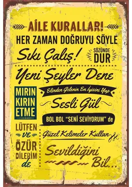 Aile Değerlerini Yansıtan Ahşap Aile Kuralları Posteri Dekoratif ve Anlamlı Bir Seçenek
