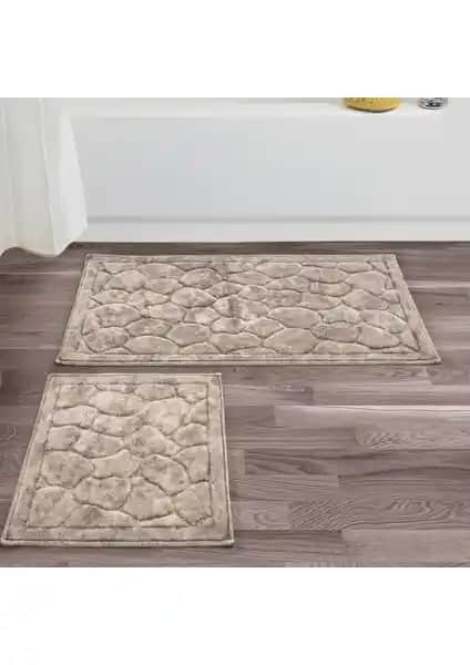 Alanur Home Antik Cotton 2'li Paspas Eskitme Kahve, Şık ve Dayanıklı Banyo Dekorasyonu Ürünü