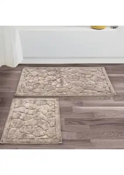 Alanur Home Antik Cotton 2'li Paspas Eskitme Kahve, Şık ve Dayanıklı Banyo Dekorasyonu Ürünü