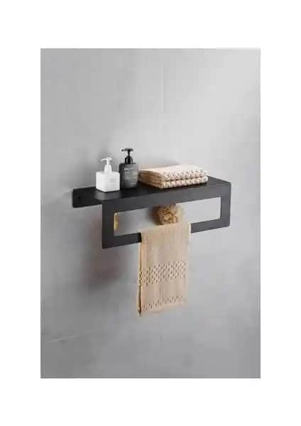 Alka Metal 30 Cm Siyah Raflı Havlu Askısı Modern ve Dayanıklı Banyo Mutfak Aksesuarı