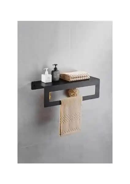 Alka Metal 30 Cm Siyah Raflı Havlu Askısı Modern ve Dayanıklı Banyo Mutfak Aksesuarı