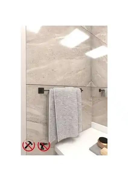 Alper Banyo Jasmin Kare Yapışkanlı Siyah Uzun Havluluk Modern ve Pratik Tasarım