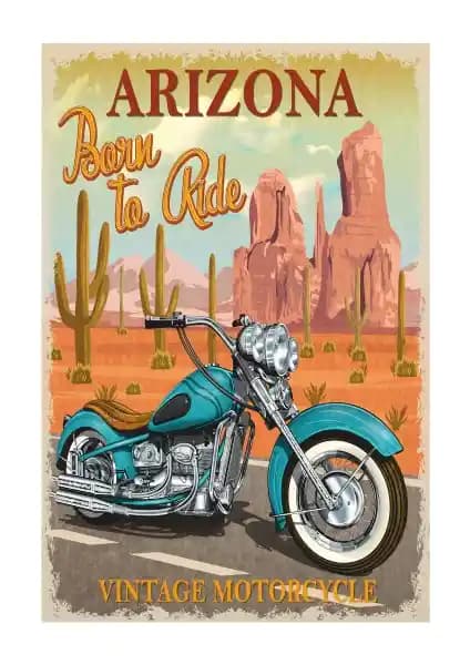 Arizona Motor Retro Vintage Ahşap Poster Dekorasyon İçin Şık ve Dayanıklı Tasarım