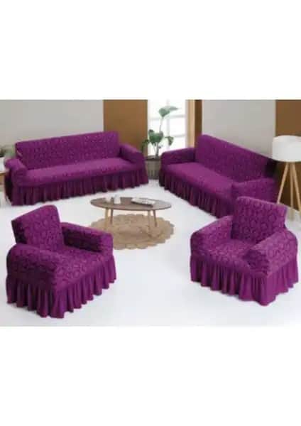 Arlisa 3+3+1+1 Jakarlı Koltuk Örtüsü Takımı Mürdüm Renkli Şıklık ve Fonksiyonellik