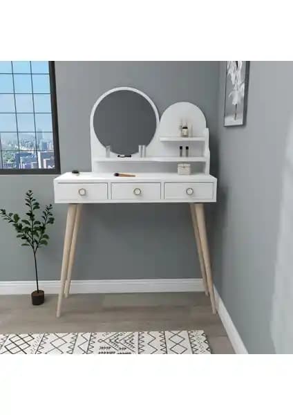 Arnetti Ruges Çekmeceli Ahşap Ayaklı Aynalı Makyaj Masası: Modern ve Dayanıklı Tasarım