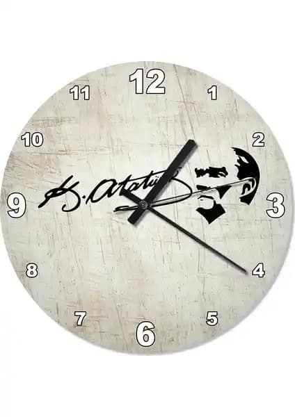 Atatürk İmza Tasarımlı Modern Ahşap Duvar Saati 30x30 cm Şık ve Dayanıklı Tasarım