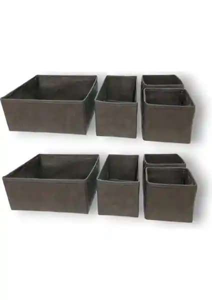 Balkan Room Antrasit 8'li Çekmece İçi Düzenleyici Seti Ev ve Ofis Organizasyonu İçin