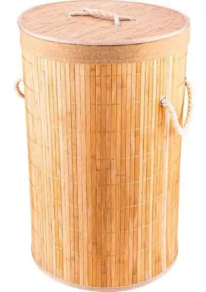 Bambum Linen Yuvarlak Bambu Çamaşır Sepeti Estetik ve Fonksiyonellik Bir Arada