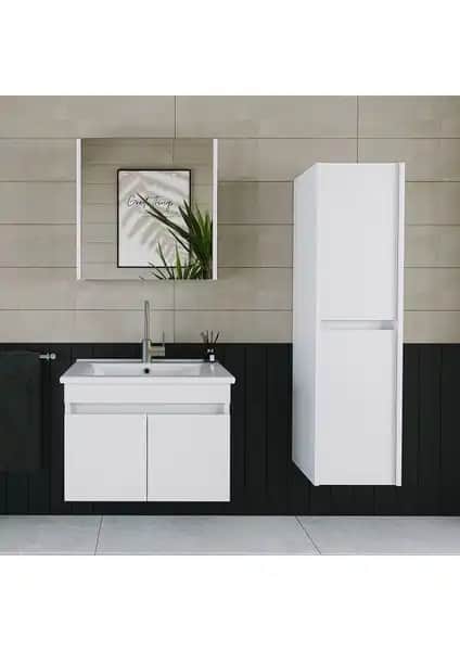 Banos Roomart 2 Kapaklı Beyaz MDF Banyo Dolabı Dayanıklı ve Şık Tasarımıyla Modern Banyolar İçin