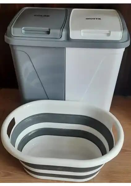 Bee Home İki Bölmeli ve Katlanabilir Çamaşır Sepeti Modern ve Pratik Çözüm