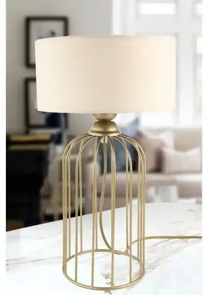 Begüsa Tema Masa Lambası Eskitme Bej Şapka ile Şık ve Fonksiyonel Aydınlatma Çözümü