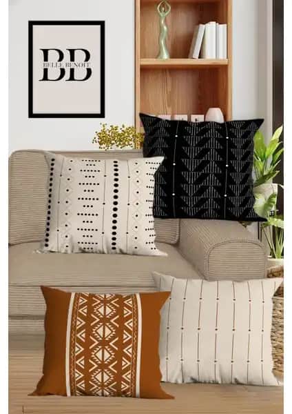 Belle Benoit 4'lü Dijital Baskılı Yastık Kılıfı Seti Modern Dekorasyon İçin Uygun