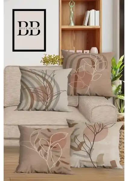 Belle Benoit Çift Taraflı Dijital Baskılı 4'lü Koltuk Yastık Kılıfı Seti - Modern ve Şık Dekorasyon İçin