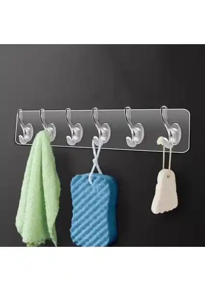 Berev 6'lı Kendinden Yapışkanlı Şeffaf Askılık Pratik ve Modern Düzenleme Çözümü