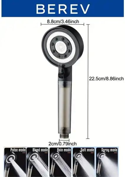 Berev Filtreli 5 Fonksiyonlu Siyah Yüksek Basınçlı Duş Başlığı Özellikleri ve Kullanıcı Yorumları