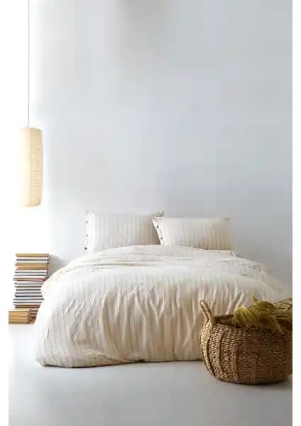 Berolige Sunday Pamuklu Çizgili Nevresim Takımı Kahverengi Modern Tasarım ve Yüksek Kalite