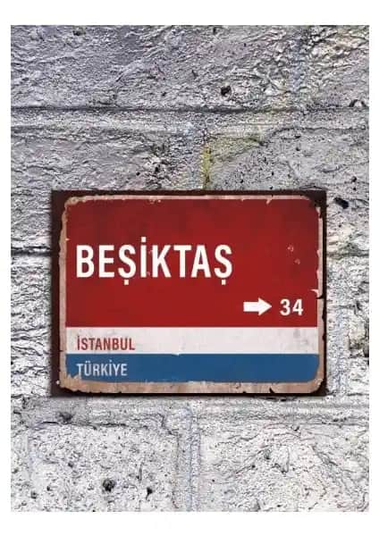 Beşiktaş Yön Tabelası Retro Vintage Ahşap Poster Dekoratif Tasarım