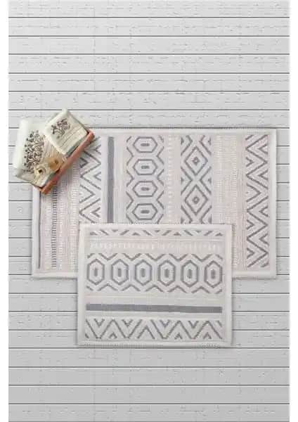 Bluenity Hat Doğal Pamuklu 2'li Banyo Kilim Seti Şık ve Kullanışlı Tasarım