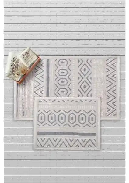 Bluenity Hat Doğal Pamuklu 2'li Banyo Kilim Seti Şık ve Kullanışlı Tasarım