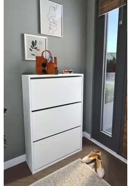 Bofigo Düşer Kapak Kayar Raflı 3 Bölmeli Ayakkabılık Modern ve Pratik Depolama Çözümü