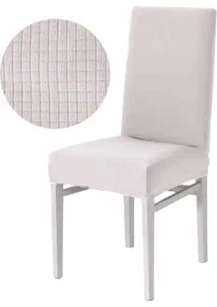 Bogda Krem Bambu Desenli Likralı Esnek Lastikli Sandalye Örtüsü Geniş Uyumluluk ve Kolay Bakım