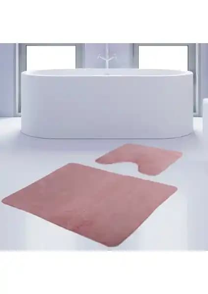 Bonny Home 2'li Unicolor Pembe Kaymaz Taban Banyo Paspası ve Halısı Seti