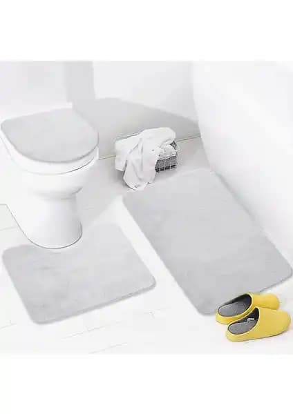 Bonny Home 3'lü Gri Kaymaz Taban Banyo Paspası ve Halısı Seti - Modern ve Konforlu Tasarım