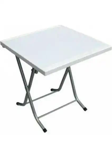 Çağdaş Portatif Katlanır Çok Amaçlı Masa Beyaz 60x60 cm Modern ve Pratik Tasarım