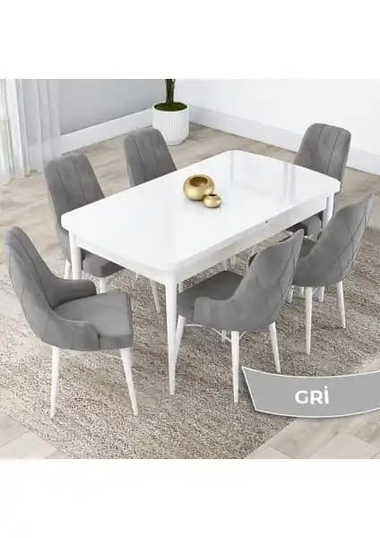 Canisa Lia Serisi Modern ve Fonksiyonel Mutfak Takımı 80x132 cm Açılabilir Masa ve 6 Sandalye