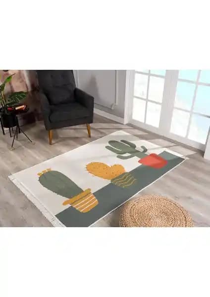 Caretta Home 120x180 Kaktüs Desenli Dokuma Kilim Modern Ev Dekorasyonu İçin