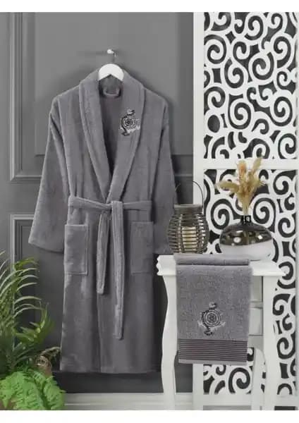 Casnack Antrasit Havlulu Bornoz Seti: Şık ve Konforlu Pamuk Banyo Tekstili