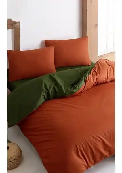 Colorpool Go Earth Koyu Tarçın ve Yeşil Nevresim Takımı Doğal Kumaş ve Şık Tasarım