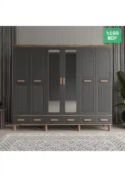 Comiet Pera 6 Kapaklı Aynalı MDF Gardrop Modern ve Şık Tasarımıyla Geniş Depolama Alanı Sunar