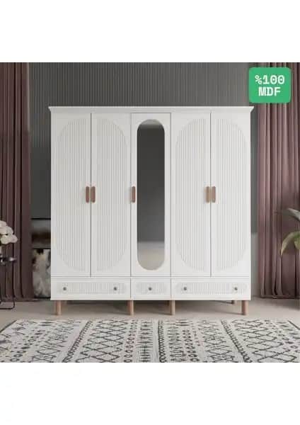 Comiet Soho 5 Kapaklı Aynalı MDF Gardırop Modern ve İşlevsel Yatak Odası Çözümü