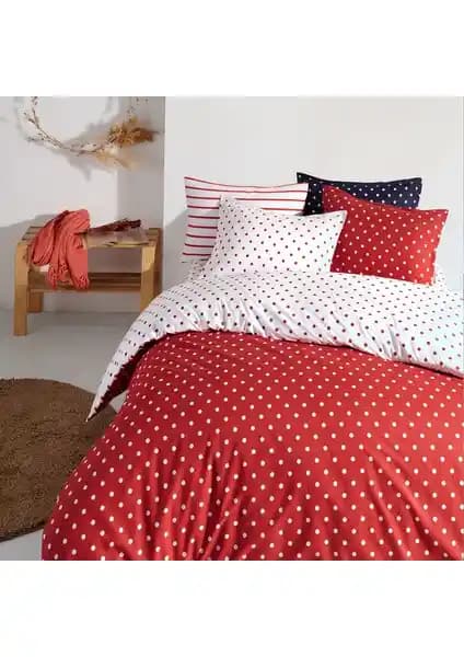 Coté Blanc Dots Kırmızı Ranforce Battal Boy Nevresim Takımı Yatak Odası Şıklığı ve Konforu