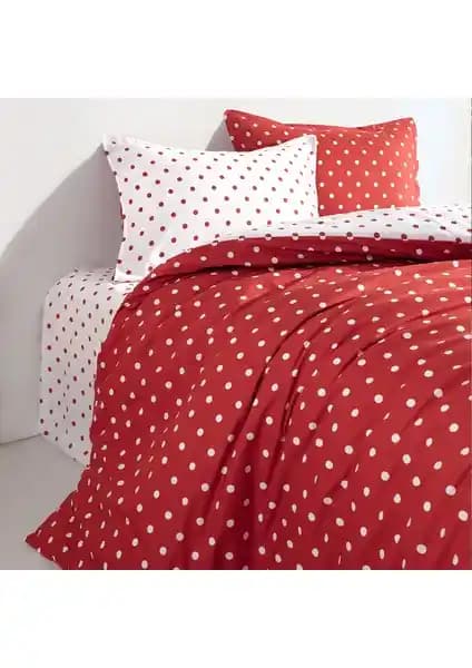 Coté Blanc Dots Kırmızı Ranforce Tek Kişilik Nevresim Takımı Yatak Odası Şıklığı ve Konforu