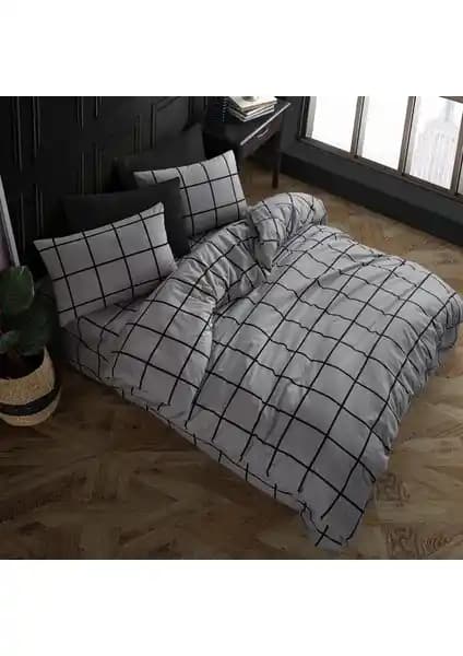 Cote Blanc Karo Gri Pamuk Ranforce Battal Boy Nevresim Takımı Modern ve Şık Tasarım