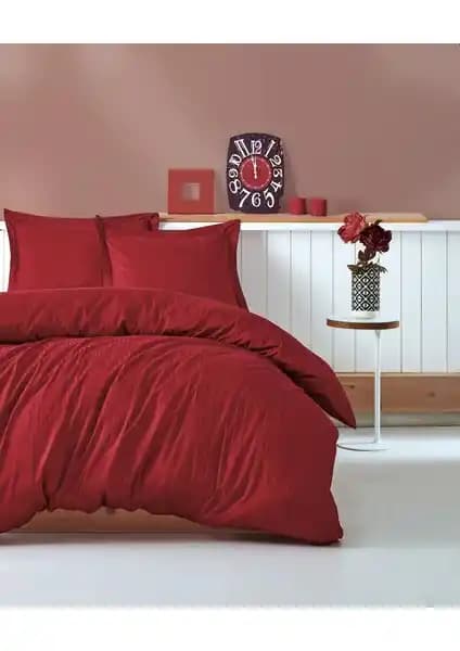 Cotton Box Bordo Çizgili Saten Nevresim Takımı Çift Kişilik Modern ve Şık Tasarım