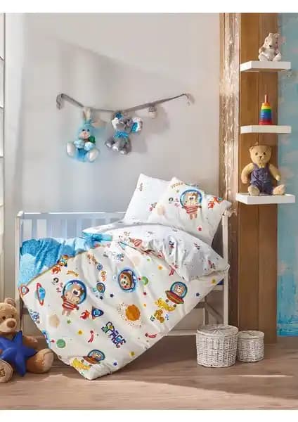 Cottonbox Uzay Temalı Mavi Bebek Nevresim Takımı Yüksek Kalite ve Renk Dayanıklılığı ile