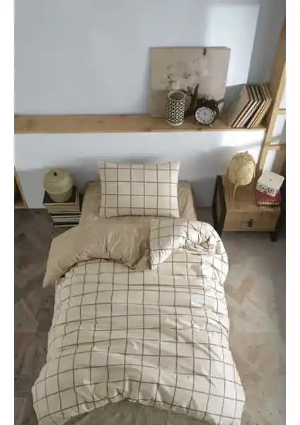 Cozy Home Kare Krem Tek Kişilik Lastikli Nevresim Takımı Şıklık ve Konfor Sunar