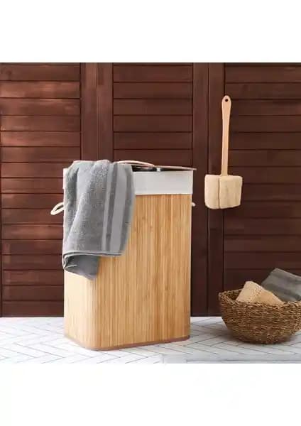 Decostyle Bambu Çamaşır Sepeti 60 Litre Şık ve Dayanıklı Modern Ev Dekorasyonu İçin