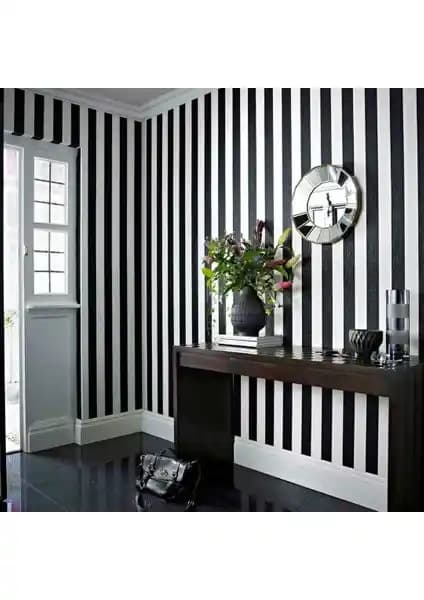 Dekonil Siyah Şeritli Duvar Kağıdı (7950-D) Modern ve Dayanıklı İç Mekan Dekorasyon Ürünü