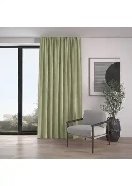 Demor Home Kadife Dokulu Ekstrafor Büzgülü Çağla Yeşili Fon Perde Detaylı İnceleme